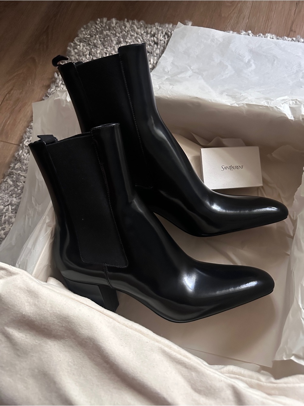 Saint Laurent Black Patent Leather Chelsea Ankle Boots